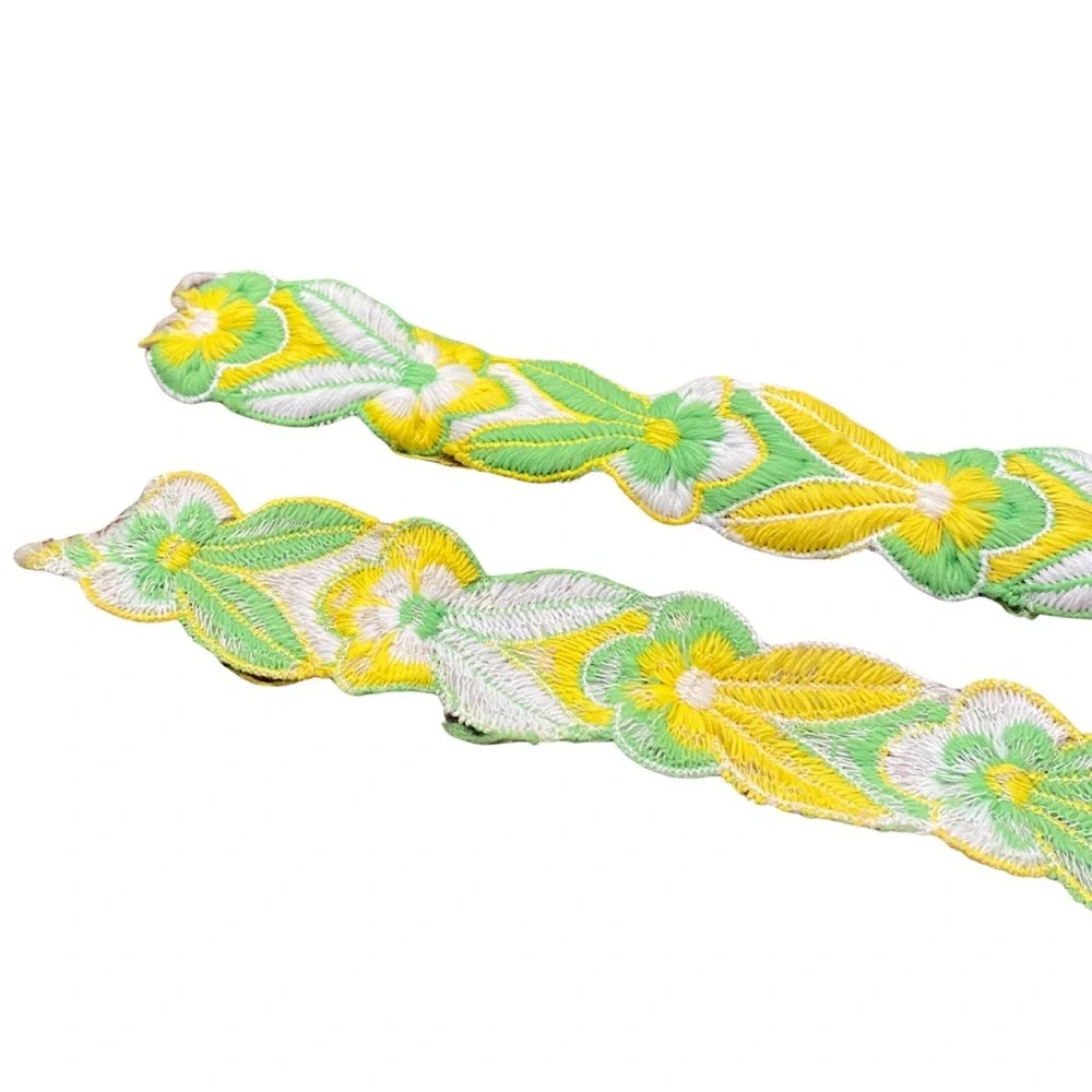 Vintage 1970's 70's Mod Retro Floral Flower Yellow Green Belt Ribbon Trim Long - Picture 4 of 5